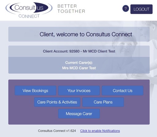 Connect Client Main Page